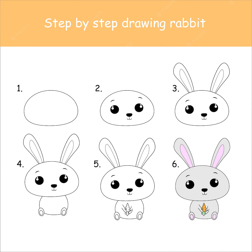 Кролик поэтапно для детей рисунок