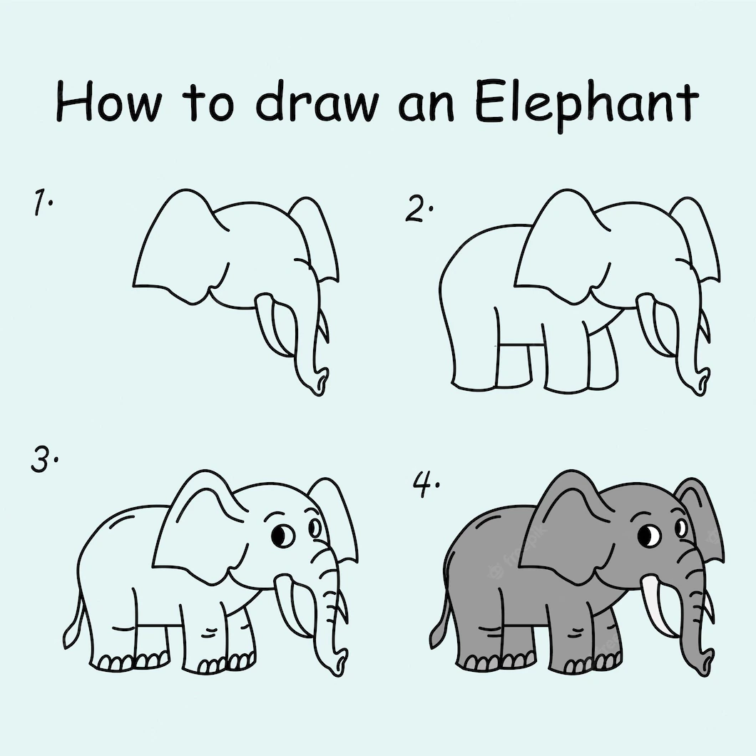 Рисунок слона для детей карандашом поэтапно легко