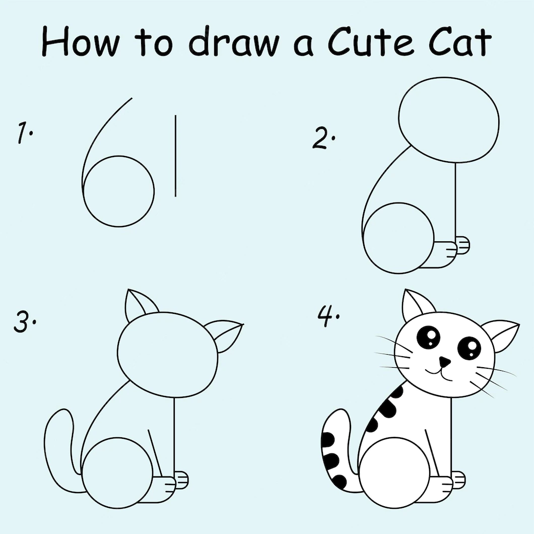 Кошка поэтапно для детей простой рисунок