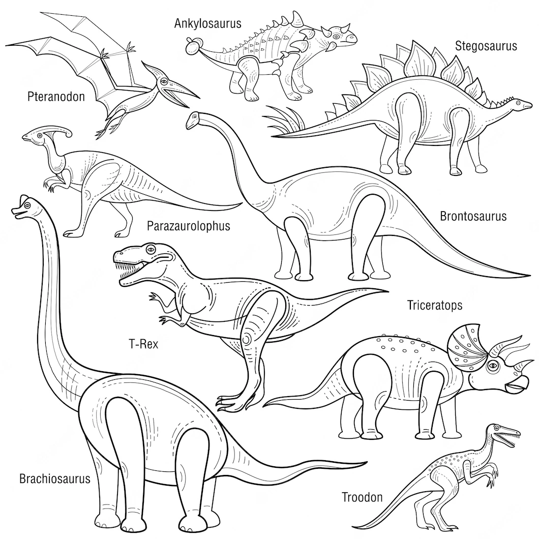 Динозавры разные чб